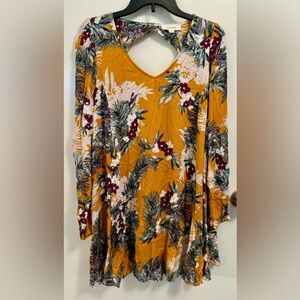 Onetheland Tropical Floral Print Keyhole Back Mini Dress Large